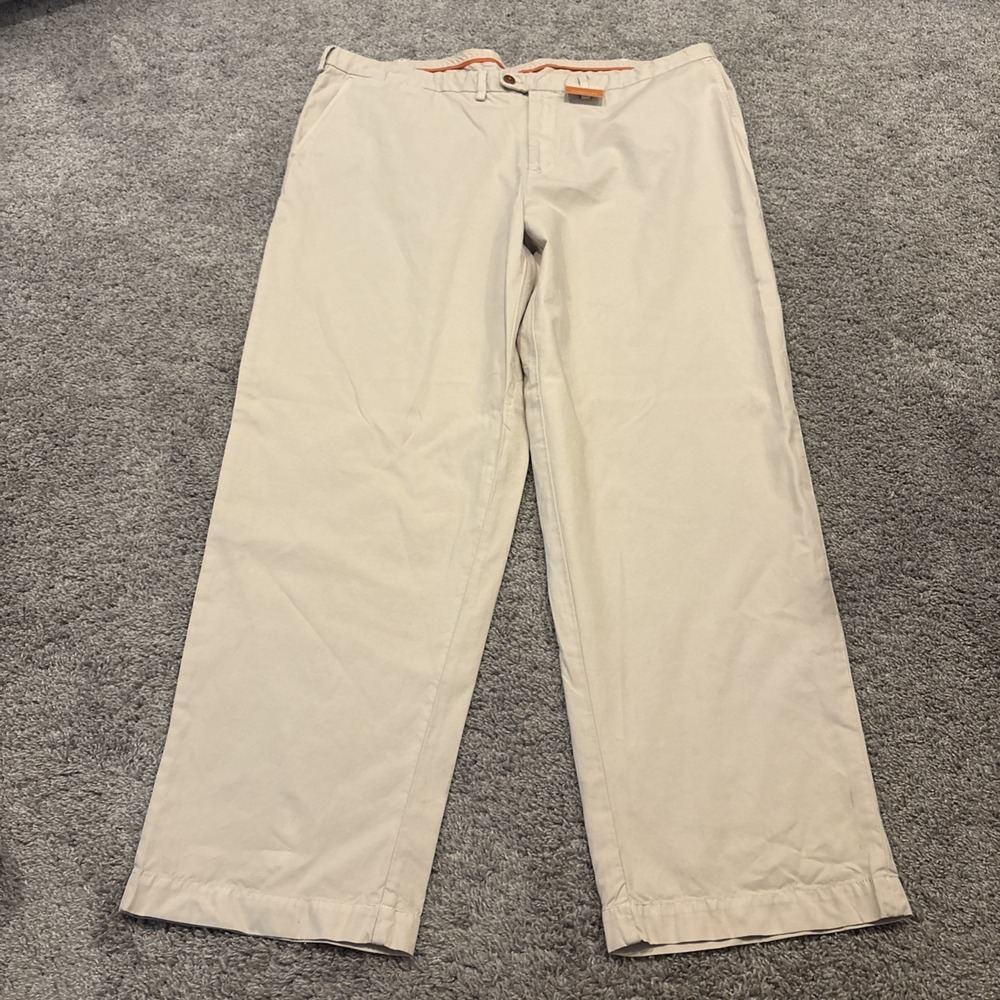 NEW Tommy Bahama Pima Cotton Chino Pants Flat Front Beige Men 46x32(33) NWT $158